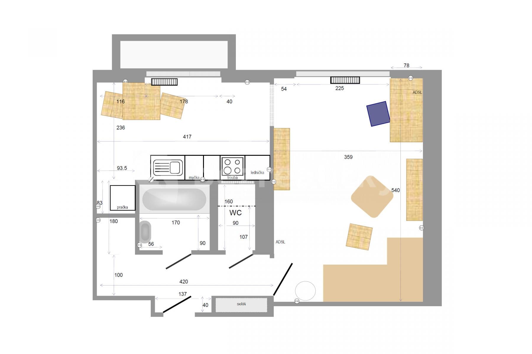 Pronájem bytu 1+1 42 m², Březinova, Brno, Jihomoravský kraj Pronájem bytu 1+1 42 m², Březinova, Brno, Jihomoravský kraj