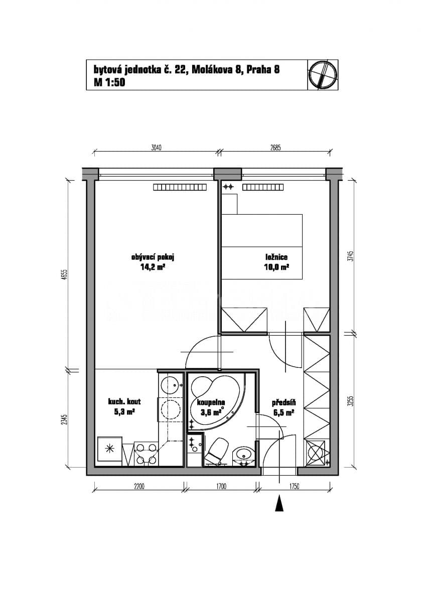 Pronájem bytu 2+kk 40 m², Molákova, Praha, Praha Pronájem bytu 2+kk 40 m², Molákova, Praha, Praha