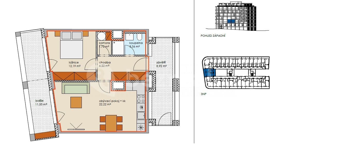 Pronájem bytu 2+kk 49 m², Prachnerova, Praha, Praha Pronájem bytu 2+kk 49 m², Prachnerova, Praha, Praha