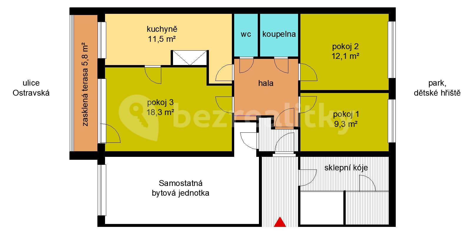 Pronájem bytu 3+1 72 m², Ostravská, Praha, Praha Pronájem bytu 3+1 72 m², Ostravská, Praha, Praha