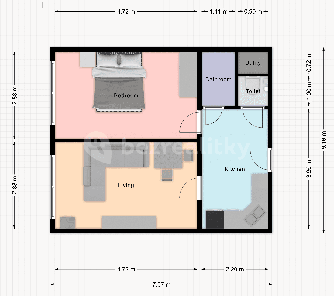 Pronájem bytu 2+kk 40 m², Bryksova, Praha, Praha