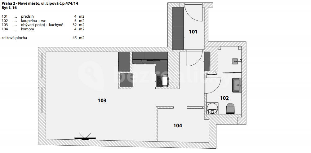 Pronájem bytu 1+kk 45 m², Lípová, Praha, Praha