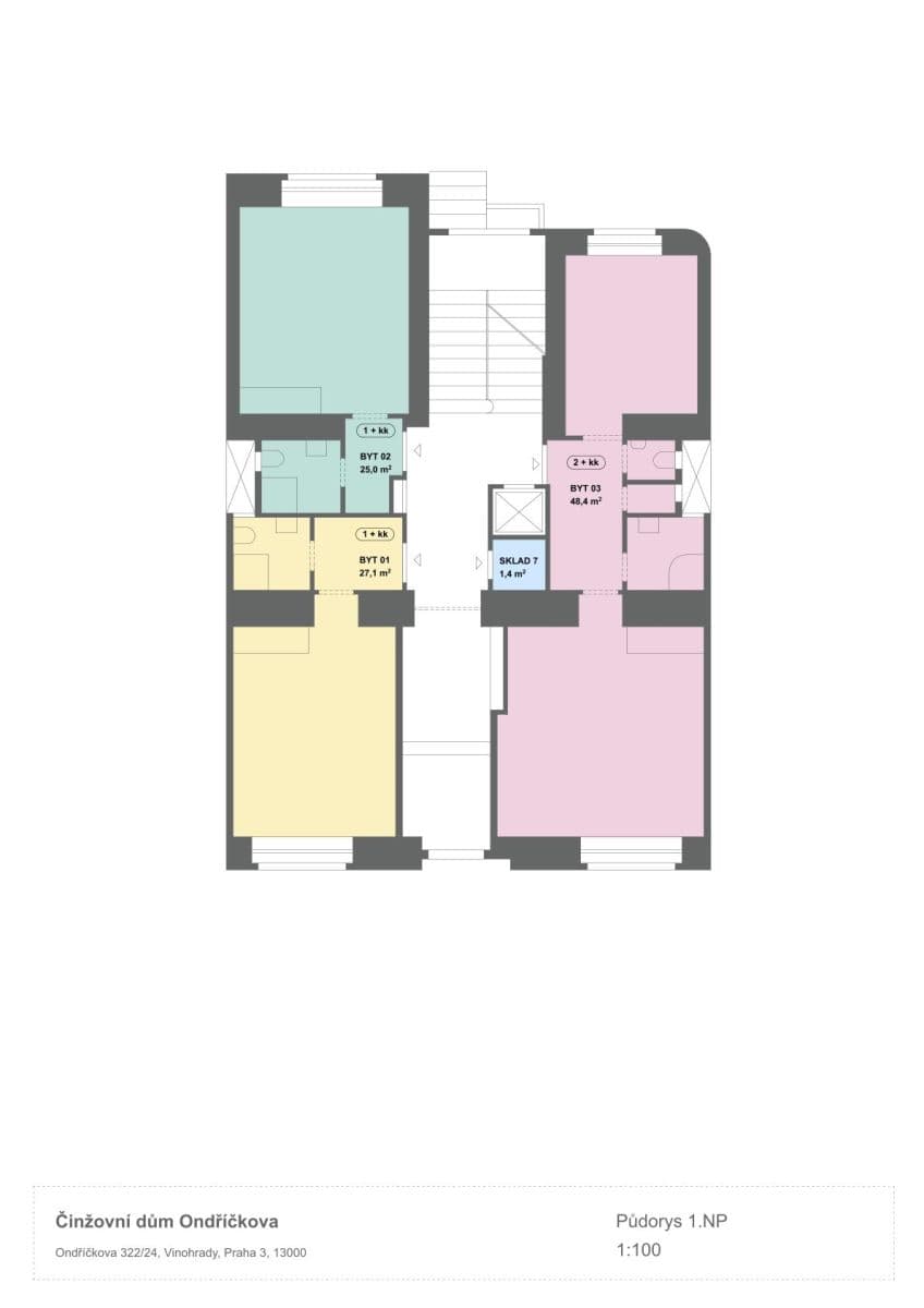 Pronájem bytu 1+kk 25 m², Ondříčkova, Praha, Praha Pronájem bytu 1+kk 25 m², Ondříčkova, Praha, Praha