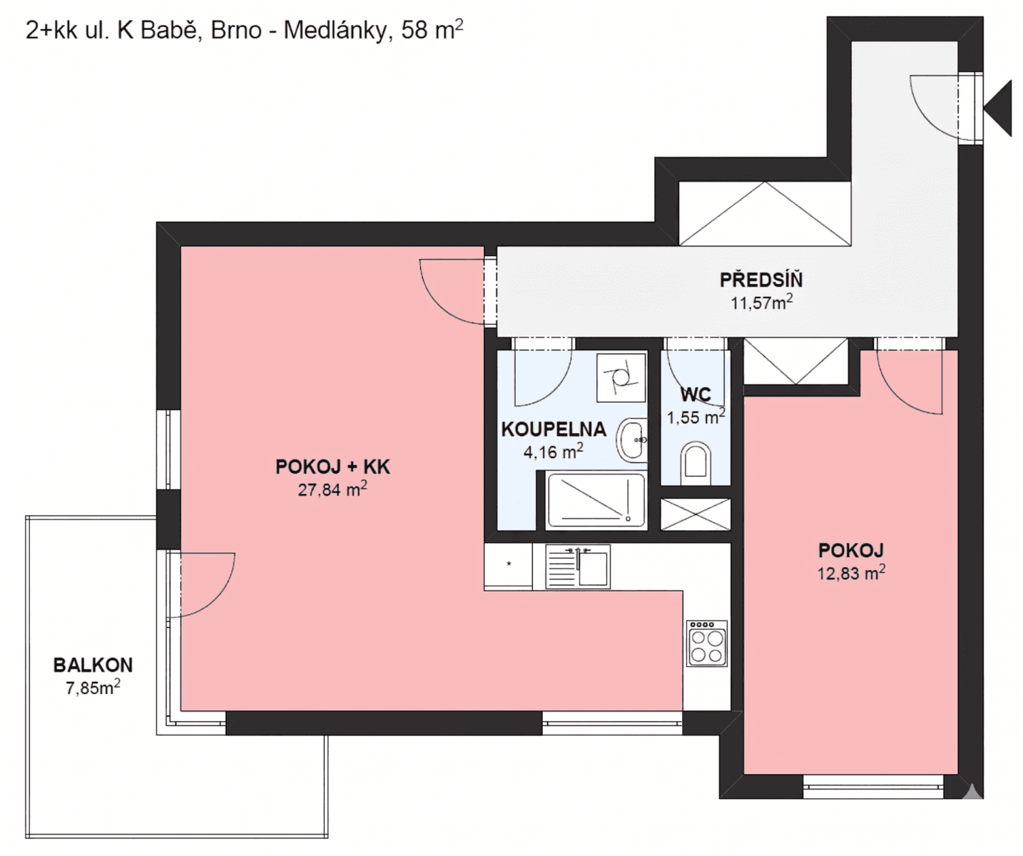 Pronájem bytu 2+kk 60 m², K Babě, Brno, Jihomoravský kraj Pronájem bytu 2+kk 60 m², K Babě, Brno, Jihomoravský kraj