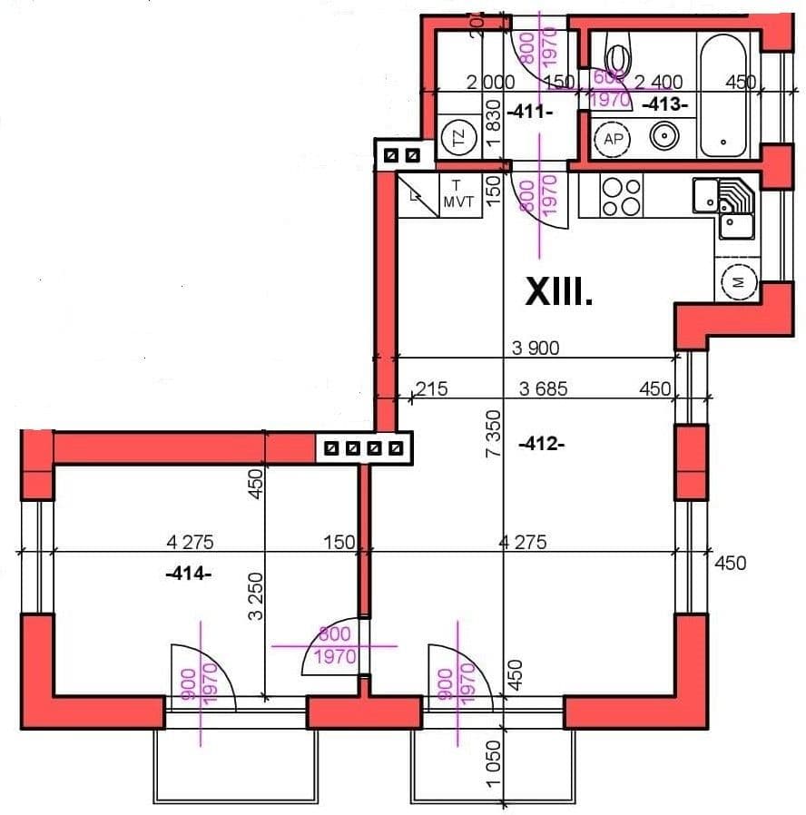 Pronájem bytu 2+kk 60 m², Za Mlýnem, Praha, Praha Pronájem bytu 2+kk 60 m², Za Mlýnem, Praha, Praha