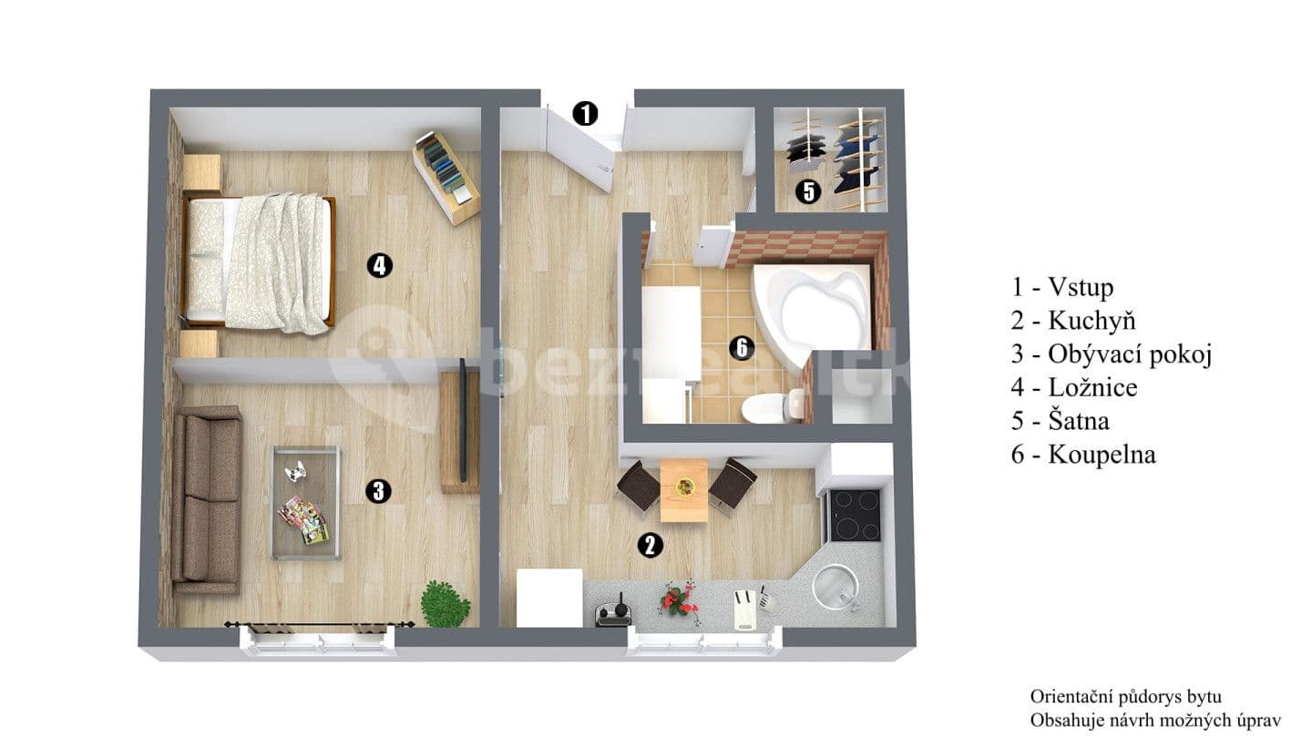 Prodej bytu 1+1 42 m², Holešická, Chomutov, Ústecký kraj