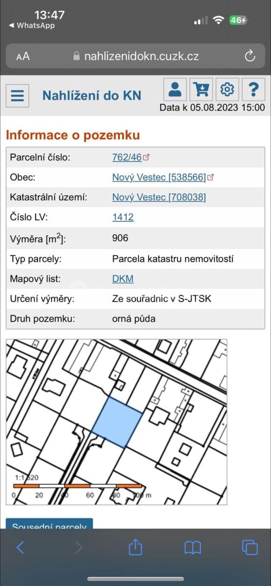 Prodej pozemku 906 m², Nový Vestec, Středočeský kraj