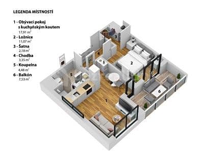 Pronájem bytu 2+kk 49 m², Kurandové, Praha, Praha Pronájem bytu 2+kk 49 m², Kurandové, Praha, Praha