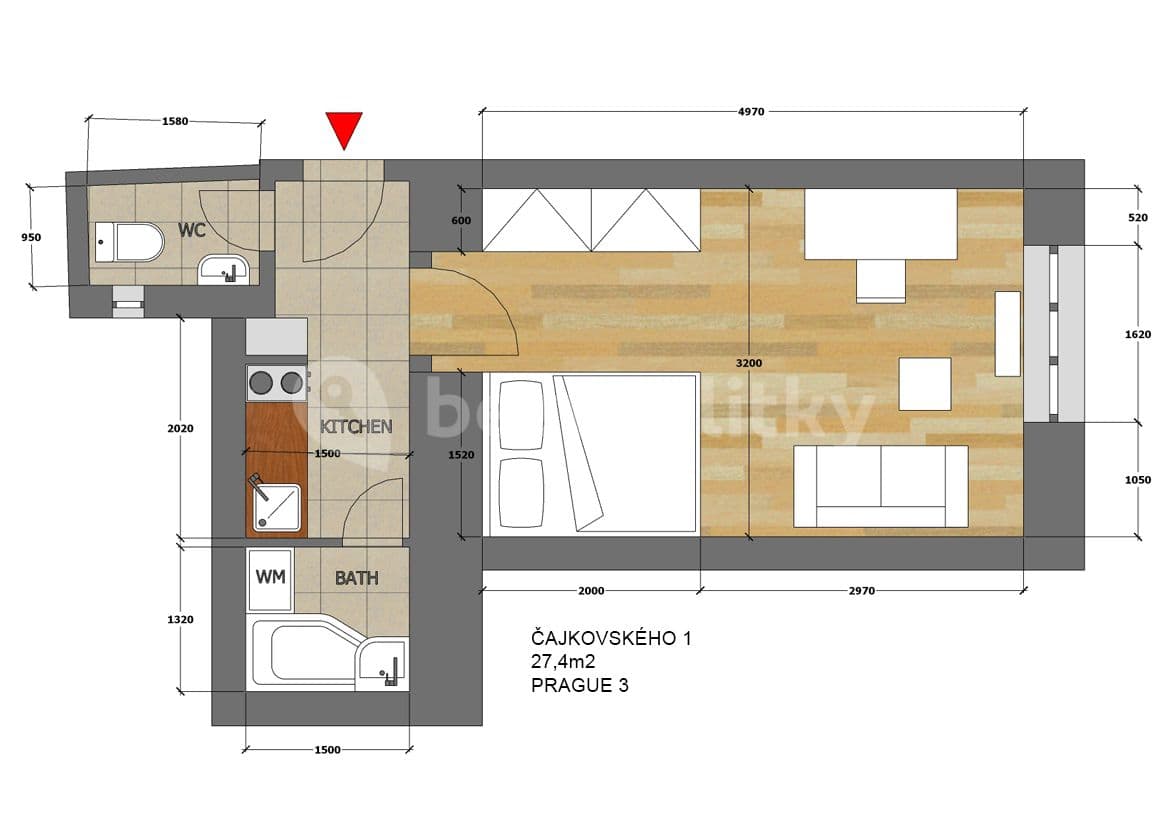 Pronájem bytu 1+kk 27 m², Čajkovského, Praha, Praha Pronájem bytu 1+kk 27 m², Čajkovského, Praha, Praha