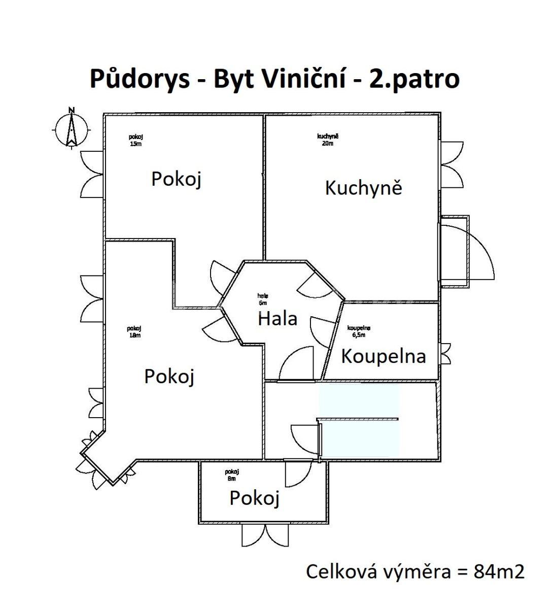 Pronájem bytu 4+1 84 m², Viniční, Brno, Jihomoravský kraj