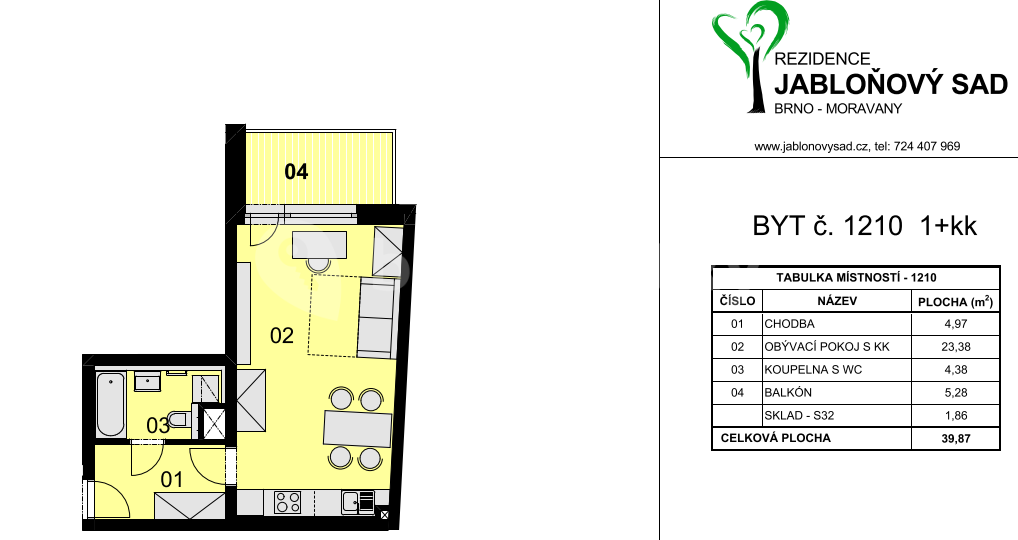 Pronájem bytu 1+kk 40 m², Jabloňová, Moravany, Jihomoravský kraj