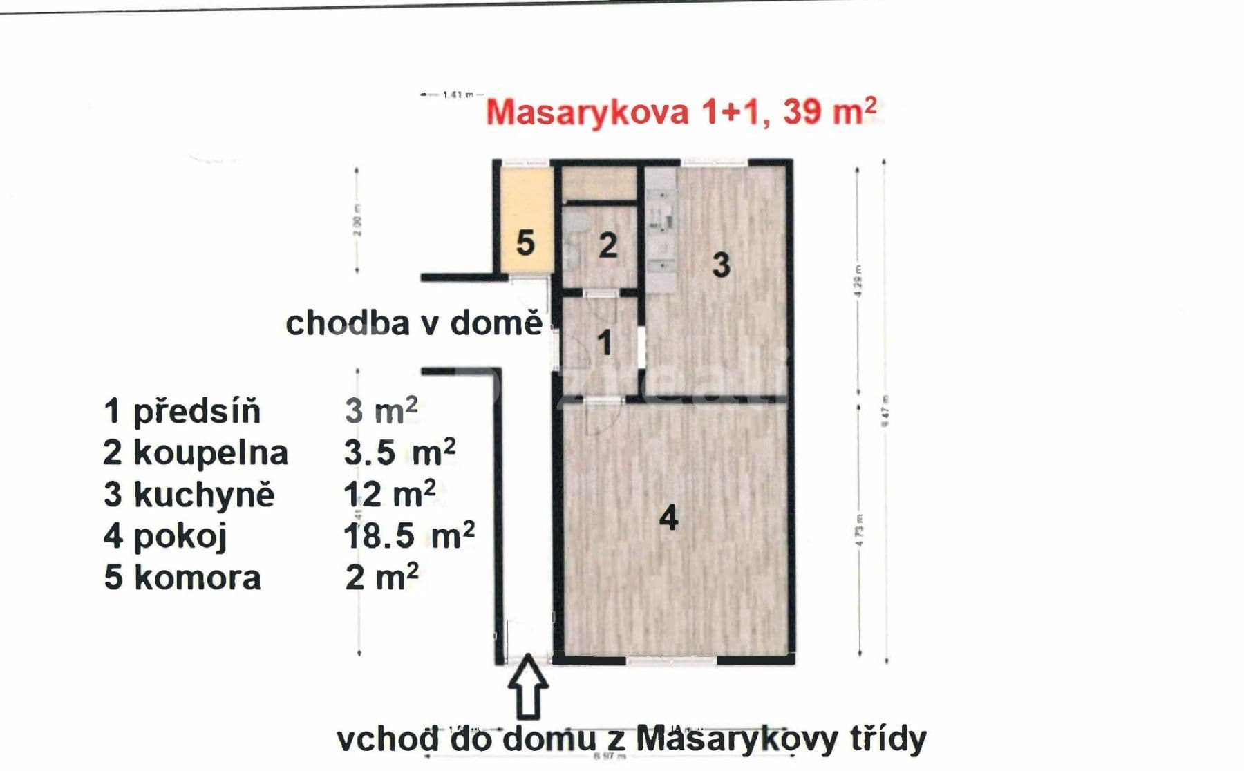 Pronájem bytu 1+1 39 m², Masarykova třída, Teplice, Ústecký kraj