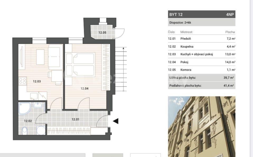 Pronájem bytu 2+kk 40 m², V Zahradách, Praha, Praha