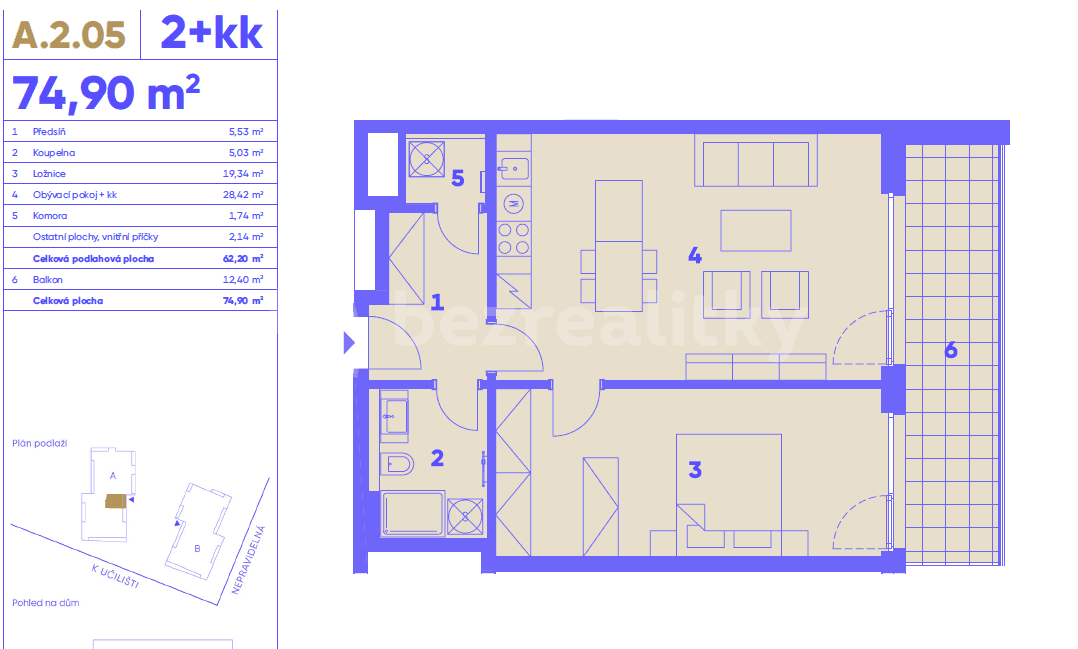 Pronájem bytu 2+kk 62 m², K Učilišti, Praha, Praha