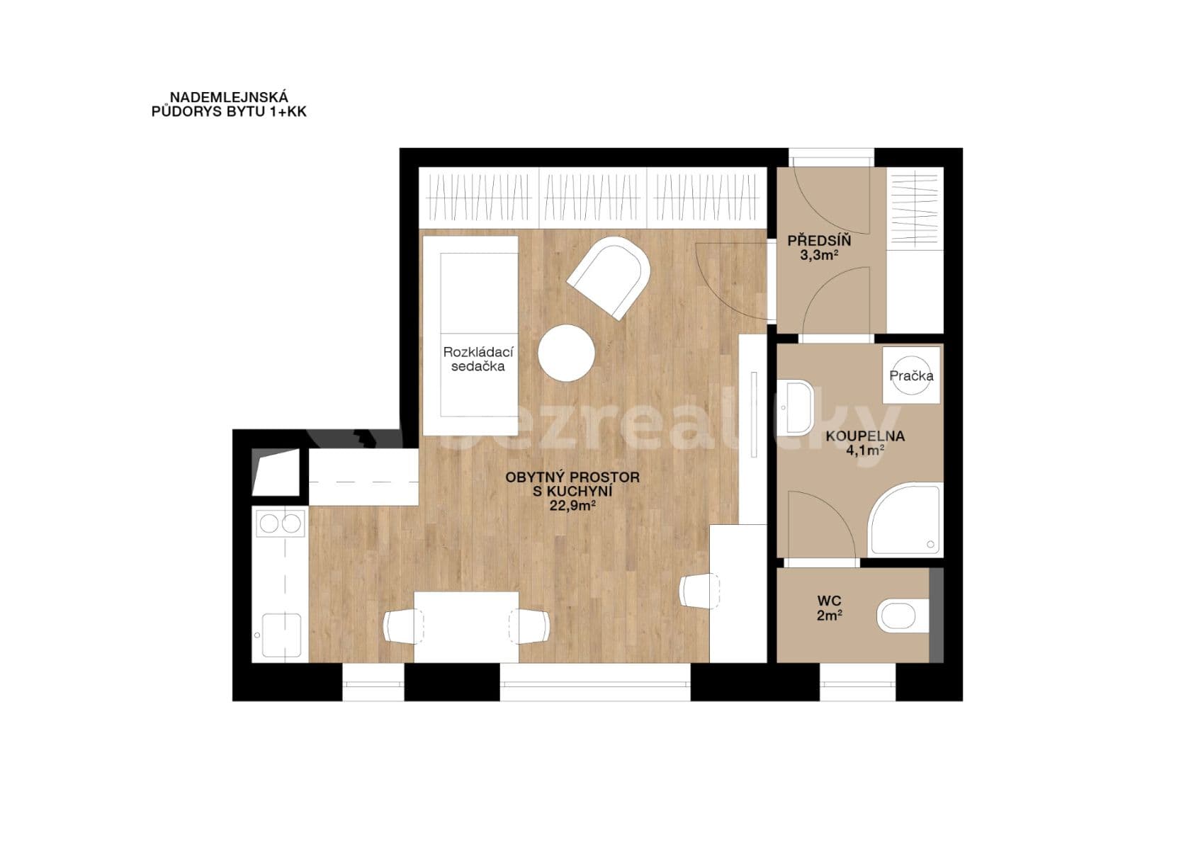 Pronájem bytu 1+kk 32 m², Nademlejnská, Praha, Praha Pronájem bytu 1+kk 32 m², Nademlejnská, Praha, Praha