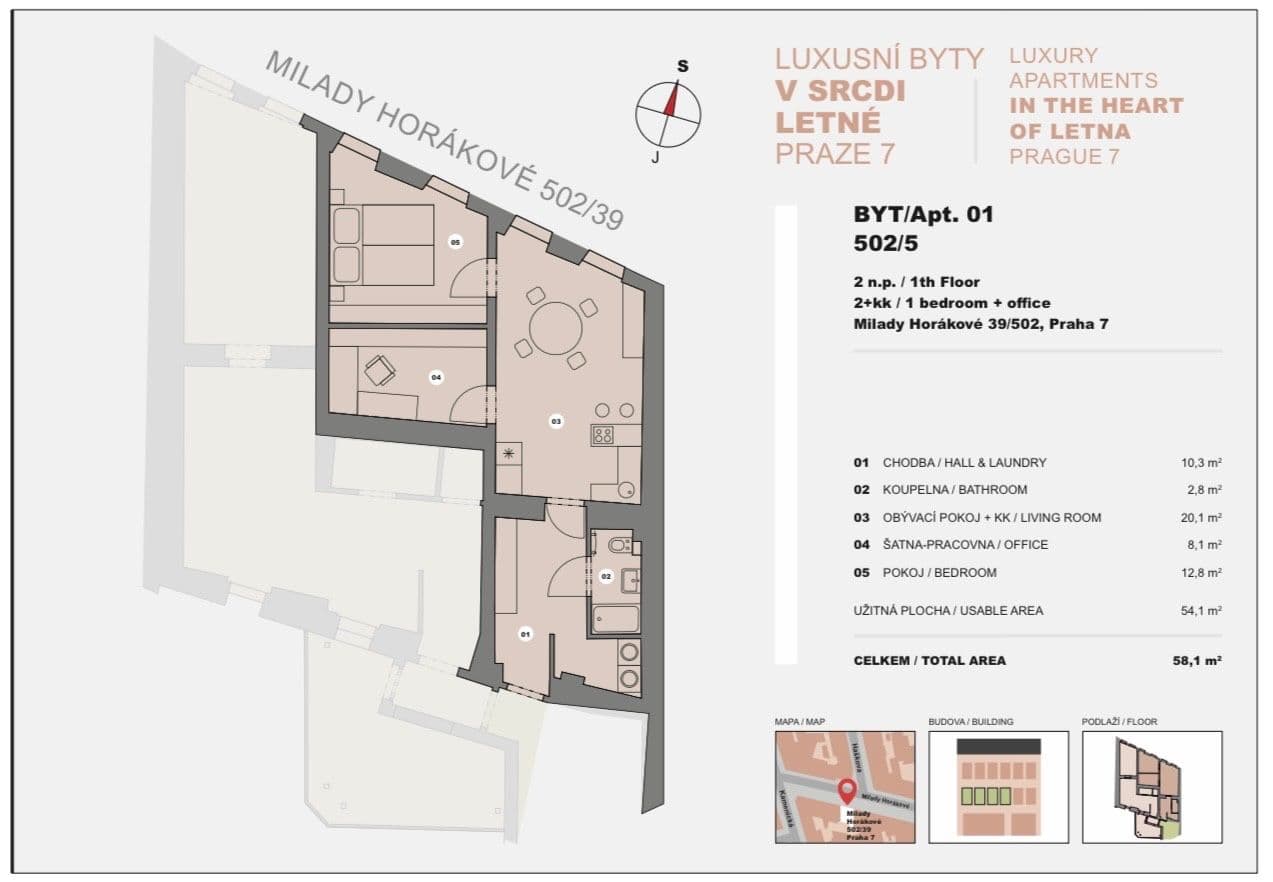 Pronájem bytu 2+1 58 m², Milady Horákové, Praha, Praha Pronájem bytu 2+1 58 m², Milady Horákové, Praha, Praha
