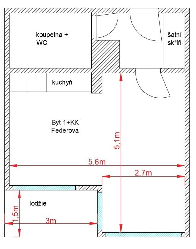 Pronájem bytu 1+kk 33 m², Federova, Praha, Praha Pronájem bytu 1+kk 33 m², Federova, Praha, Praha