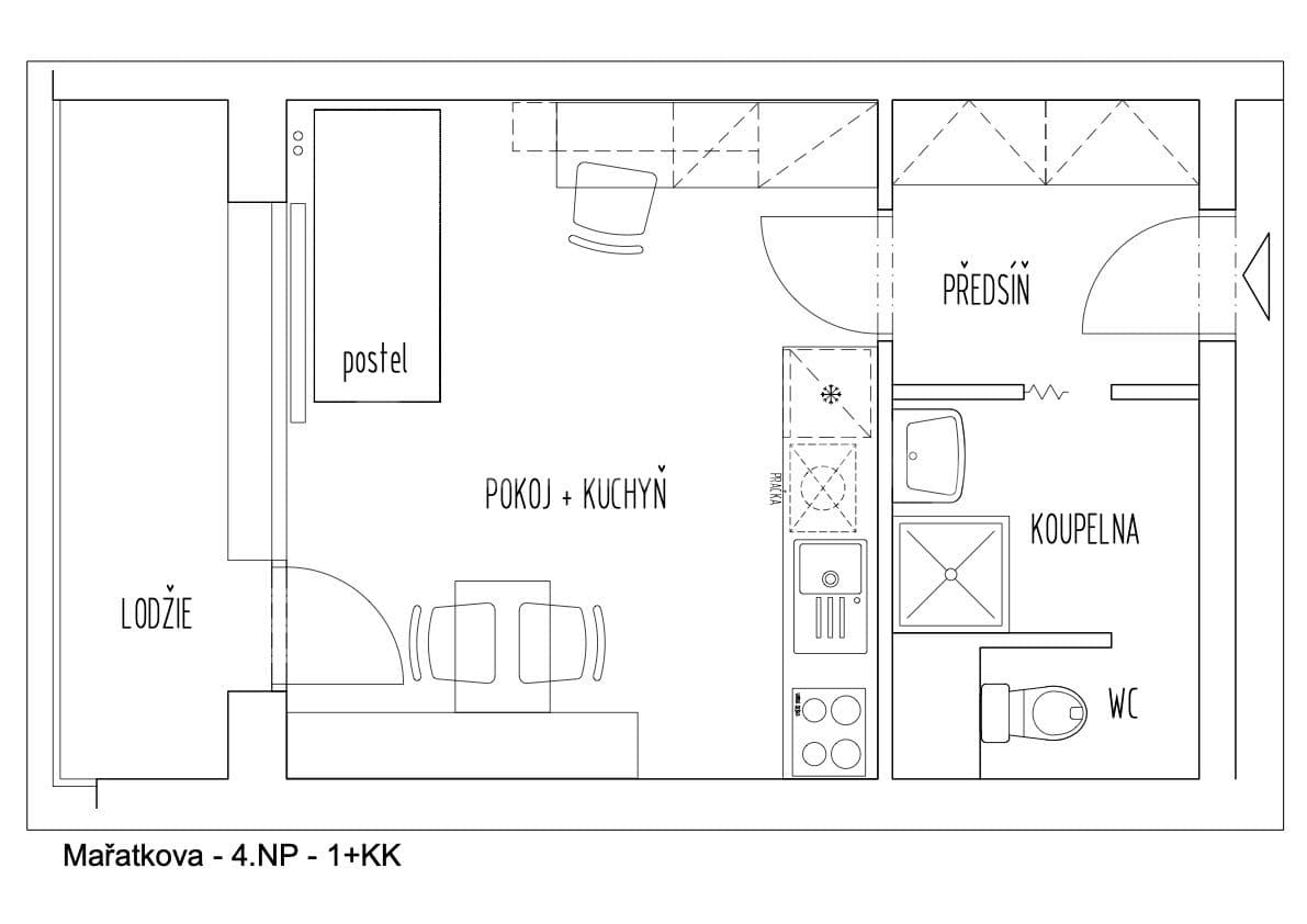 Pronájem bytu 1+kk 34 m², Mařatkova, Praha, Praha Pronájem bytu 1+kk 34 m², Mařatkova, Praha, Praha