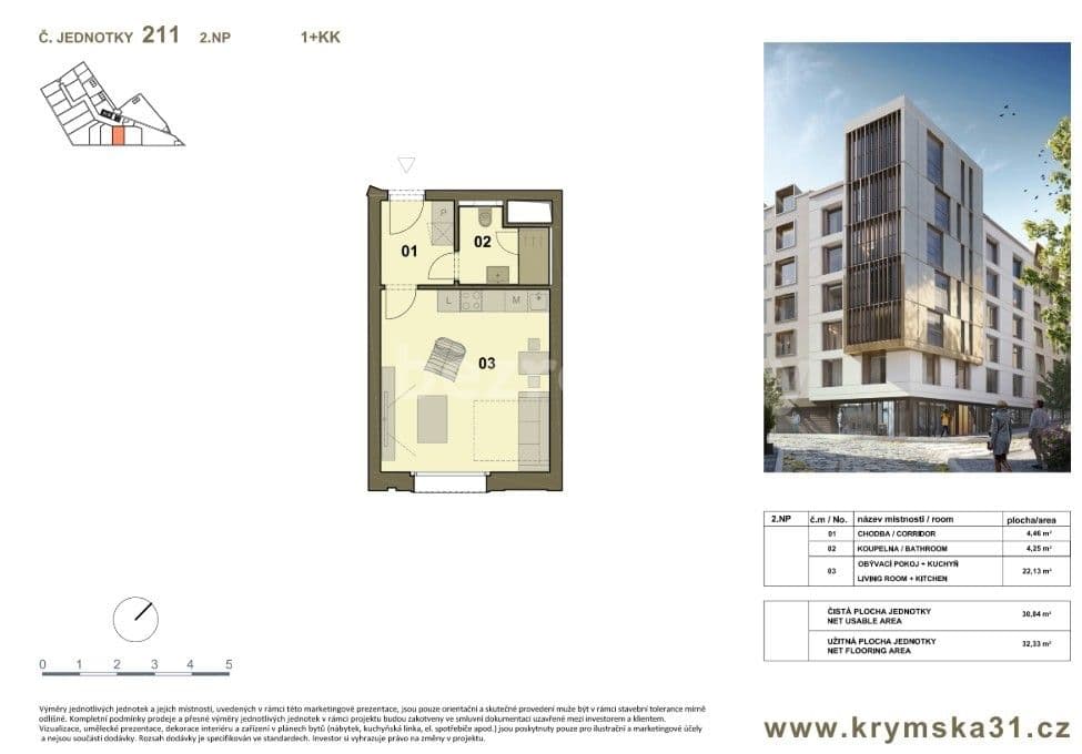 Pronájem bytu 1+kk 32 m², Krymská, Praha, Praha Pronájem bytu 1+kk 32 m², Krymská, Praha, Praha