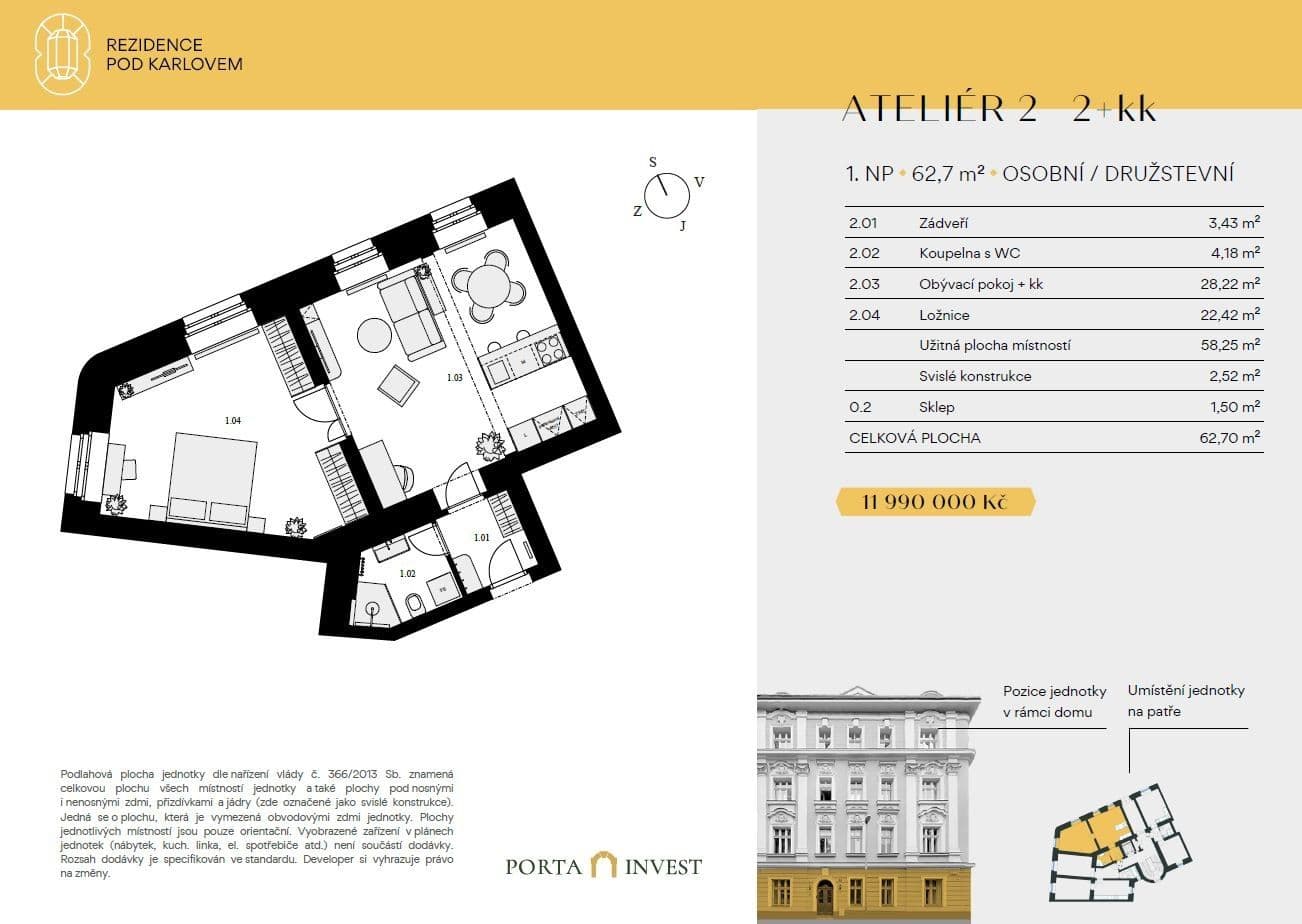 Prodej bytu 2+kk 61 m², Pod Karlovem, Praha, Praha Prodej bytu 2+kk 61 m², Pod Karlovem, Praha, Praha