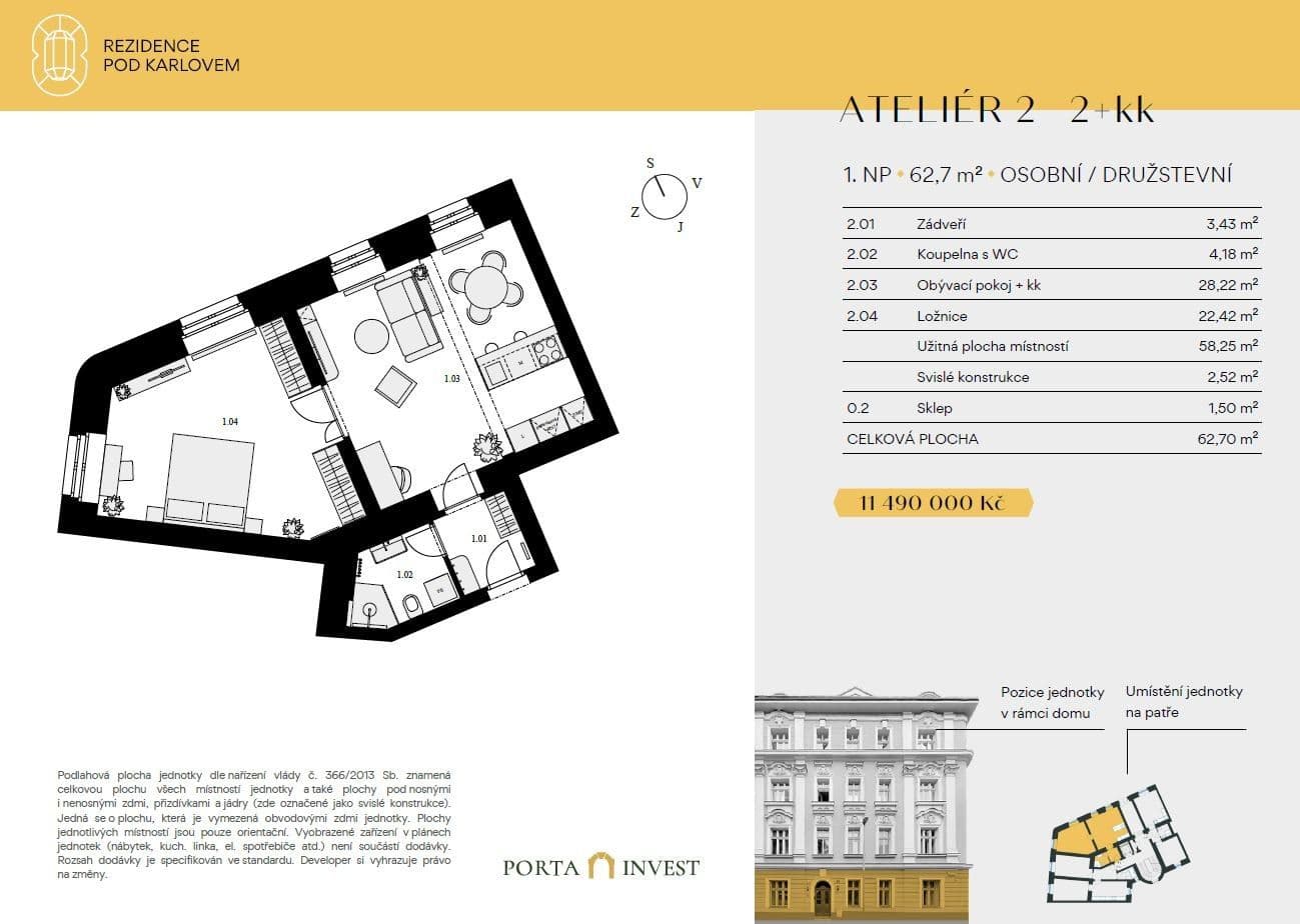 Prodej bytu 2+kk 61 m², Pod Karlovem, Praha, Praha Prodej bytu 2+kk 61 m², Pod Karlovem, Praha, Praha