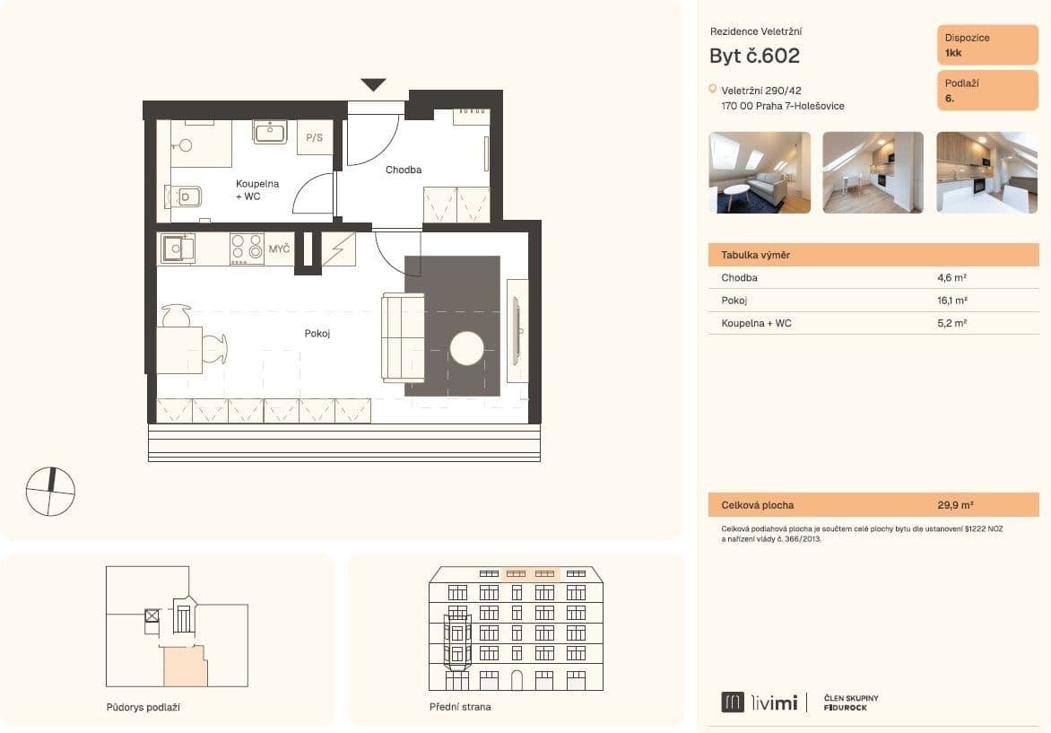 Pronájem bytu 1+kk 31 m², Veletržní, Praha, Praha Pronájem bytu 1+kk 31 m², Veletržní, Praha, Praha