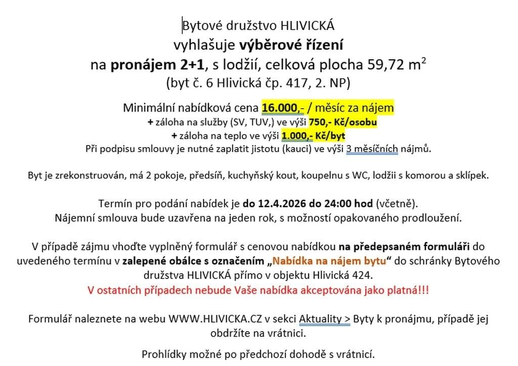 Pronájem bytu 2+1 59 m², Hlivická, Praha, Praha Pronájem bytu 2+1 59 m², Hlivická, Praha, Praha