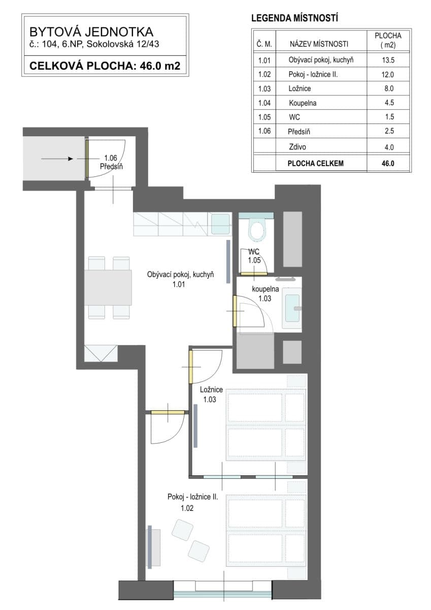 Pronájem bytu 3+kk 46 m², Sokolovská, Praha, Praha Pronájem bytu 3+kk 46 m², Sokolovská, Praha, Praha