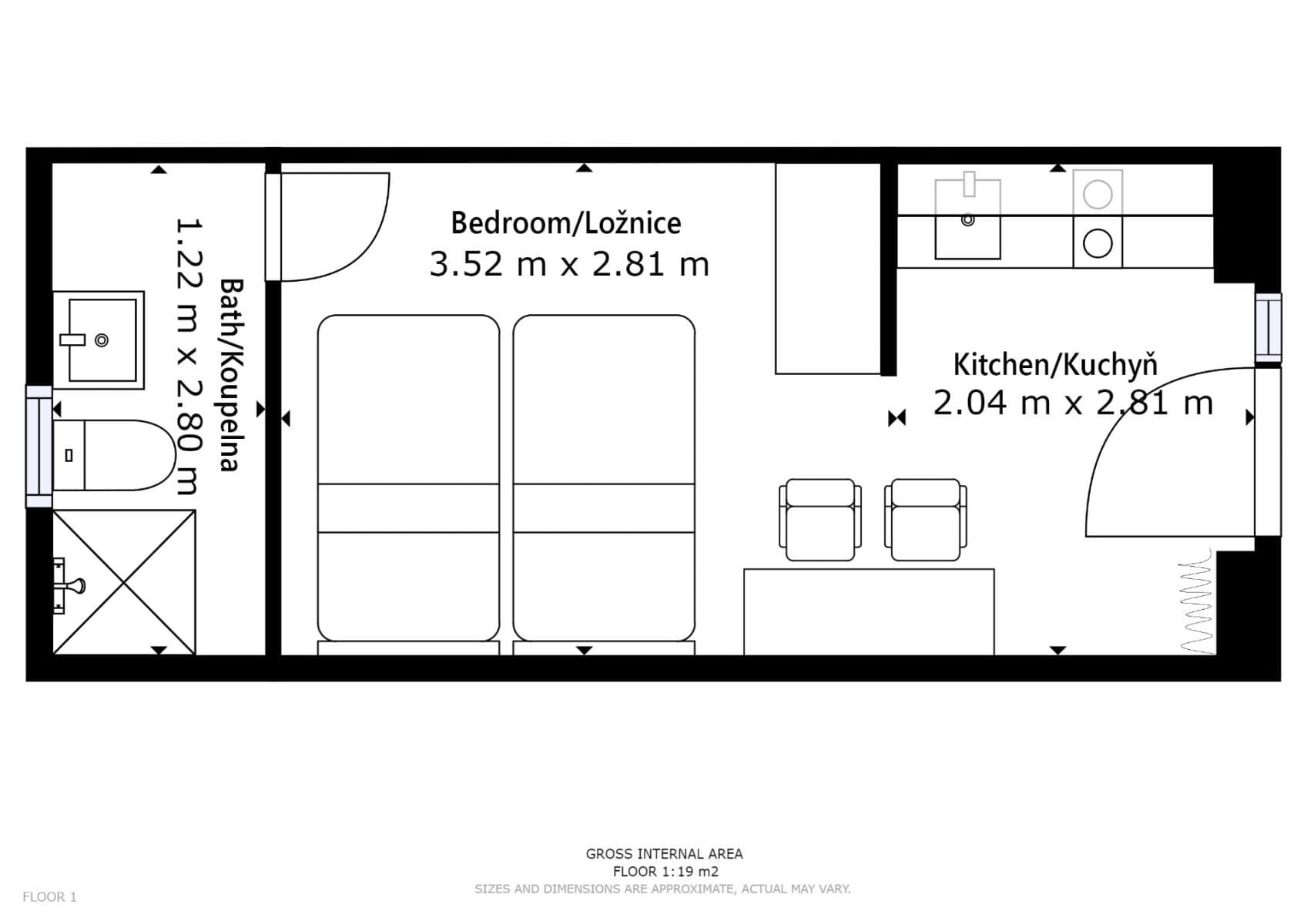 Pronájem bytu 1+kk 19 m², Václavská, Brno, Jihomoravský kraj Pronájem bytu 1+kk 19 m², Václavská, Brno, Jihomoravský kraj