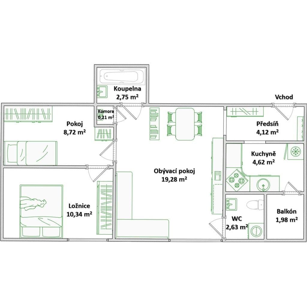 Prodej bytu 3+1 53 m², Na Malovance, Praha, Praha Prodej bytu 3+1 53 m², Na Malovance, Praha, Praha