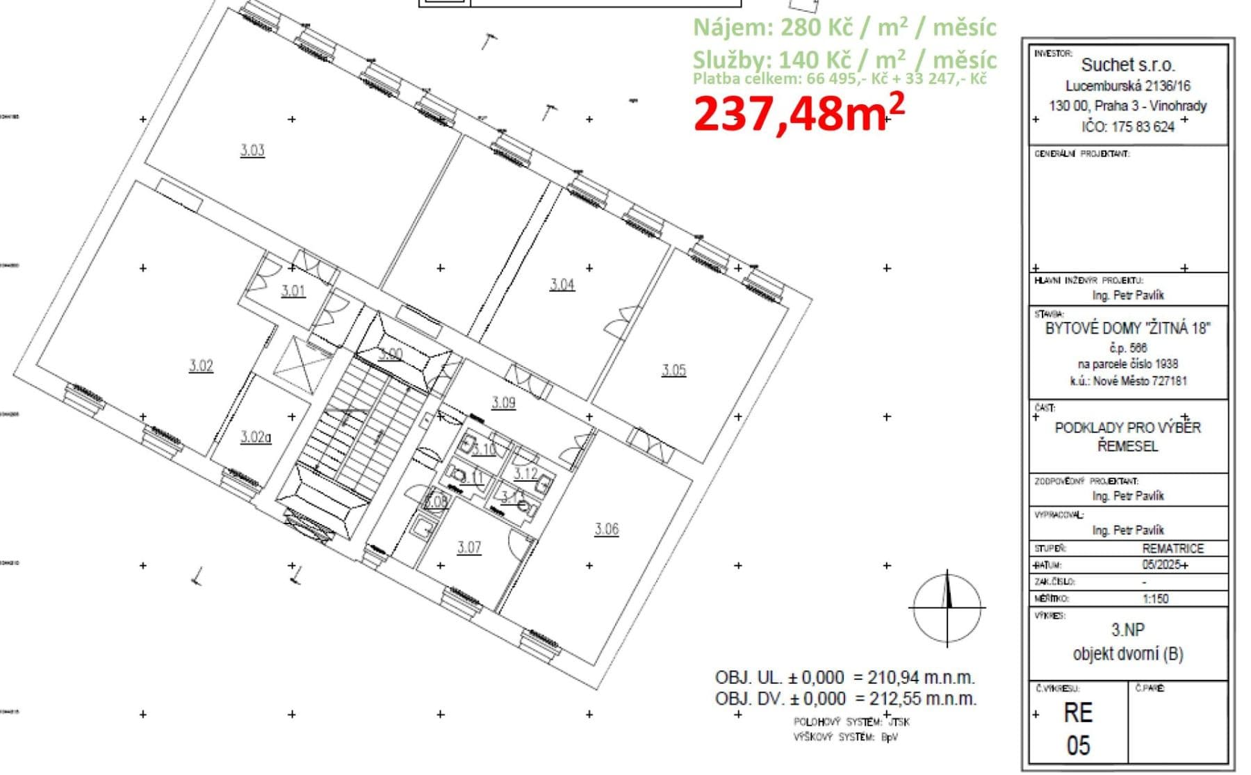 Pronájem kanceláře 237 m², Žitná, Praha, Praha Pronájem kanceláře 237 m², Žitná, Praha, Praha