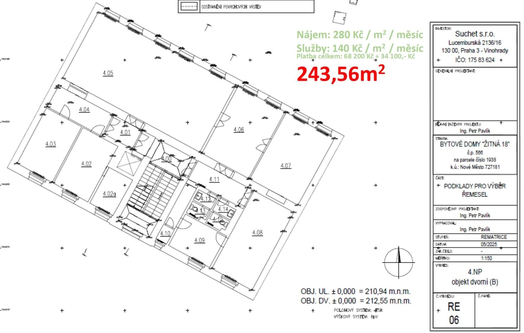 Pronájem kanceláře 243 m², Žitná, Praha, Praha Pronájem kanceláře 243 m², Žitná, Praha, Praha