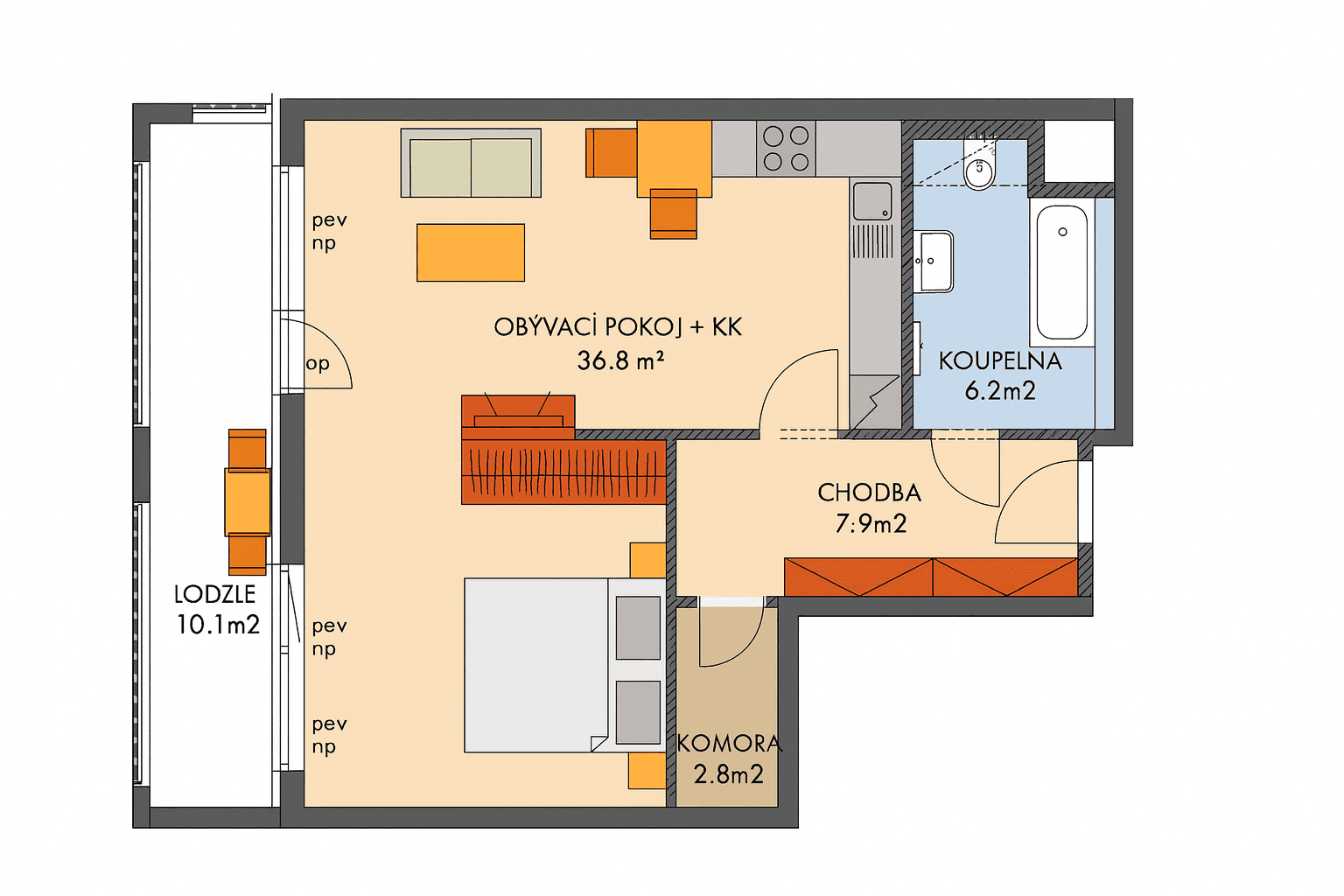 Prodej bytu 1+kk 56 m², Gollové, Praha, Praha Prodej bytu 1+kk 56 m², Gollové, Praha, Praha