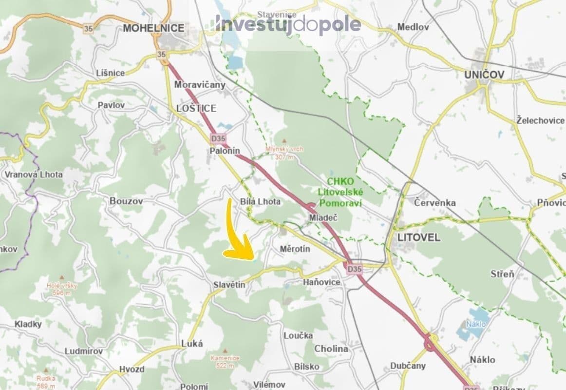 Prodej pozemku 2.597 m², Měrotín, Olomoucký kraj Prodej pozemku 2.597 m², Měrotín, Olomoucký kraj