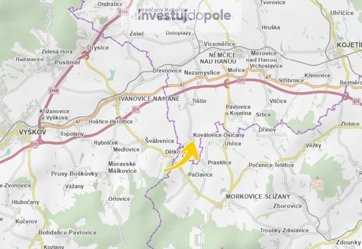 Prodej pozemku 2.463 m², Koválovice-Osíčany, Olomoucký kraj Prodej pozemku 2.463 m², Koválovice-Osíčany, Olomoucký kraj