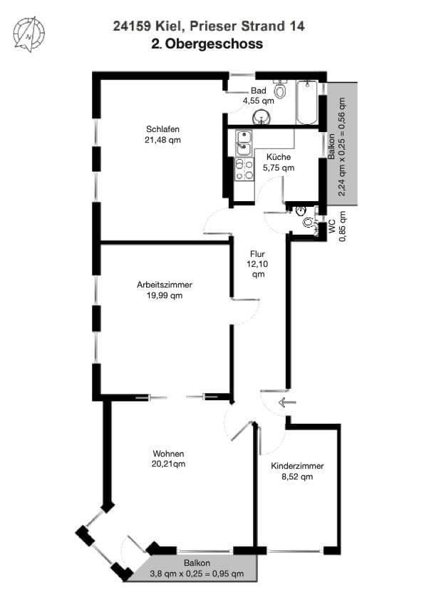 Prodej bytu 3+1 85 m², Prieser Strand 14, Kiel-Friedrichsort, Šlesvicko-Holštýnsko Prodej bytu 3+1 85 m², Prieser Strand 14, Kiel-Friedrichsort, Šlesvicko-Holštýnsko