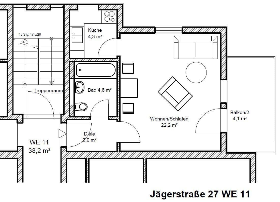Pronájem bytu 1+1 39 m², Jägerstraße 27, Dresden, Sasko Pronájem bytu 1+1 39 m², Jägerstraße 27, Dresden, Sasko
