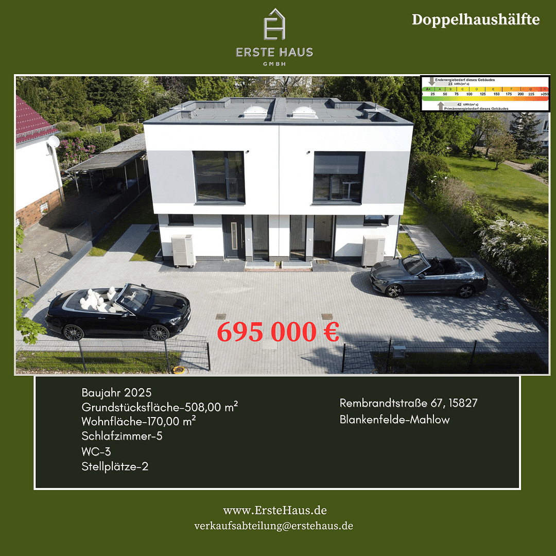 Prodej domu 170 m², pozemek 508 m², Rembrandtstraße 67, Blankenfelde-Mahlow, Braniborsko Prodej domu 170 m², pozemek 508 m², Rembrandtstraße 67, Blankenfelde-Mahlow, Braniborsko