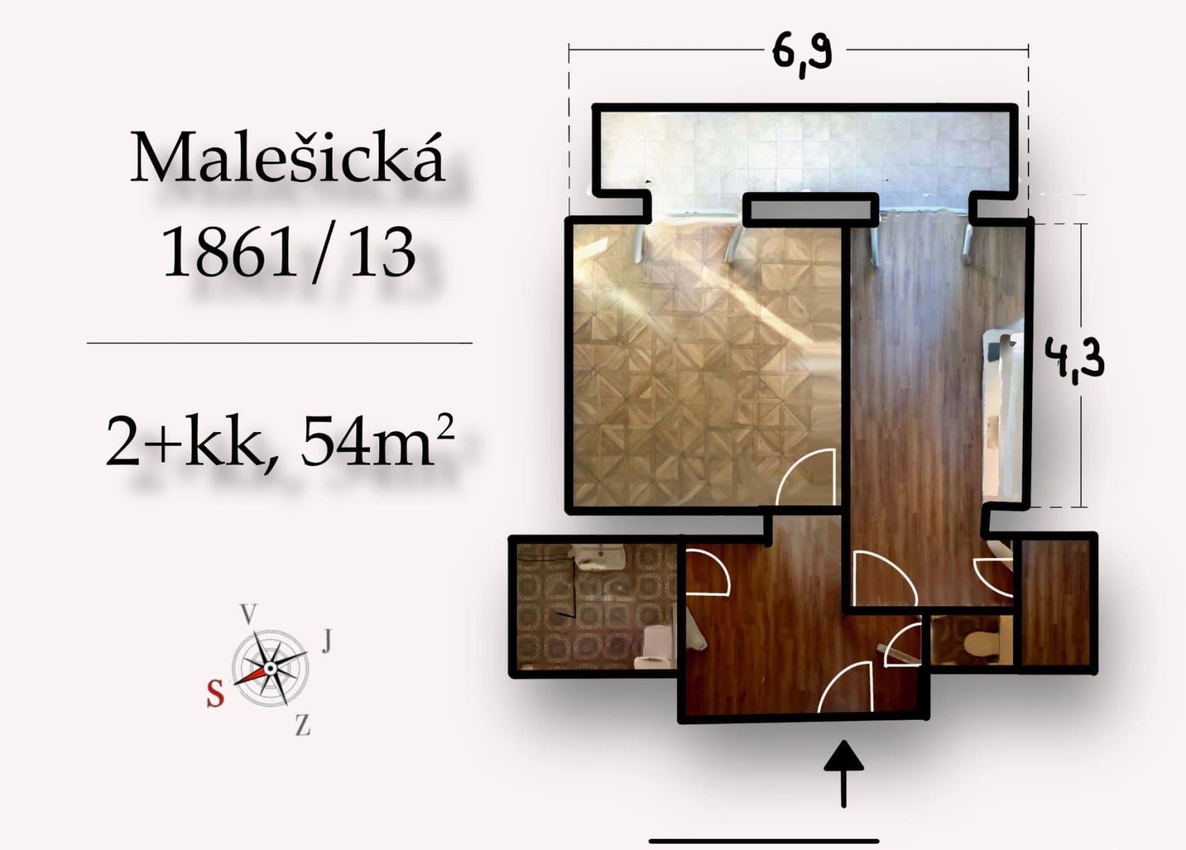 Pronájem bytu 2+kk 54 m², Malešická, Praha, Praha Pronájem bytu 2+kk 54 m², Malešická, Praha, Praha