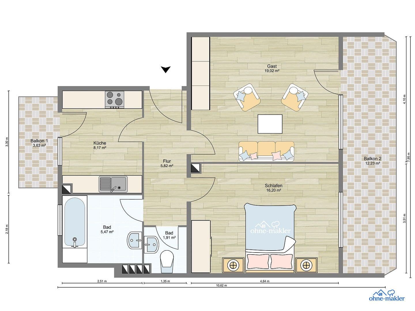 Pronájem bytu 2+1 64 m², Römerstr. 13, Worms, Porýní-Falc Pronájem bytu 2+1 64 m², Römerstr. 13, Worms, Porýní-Falc