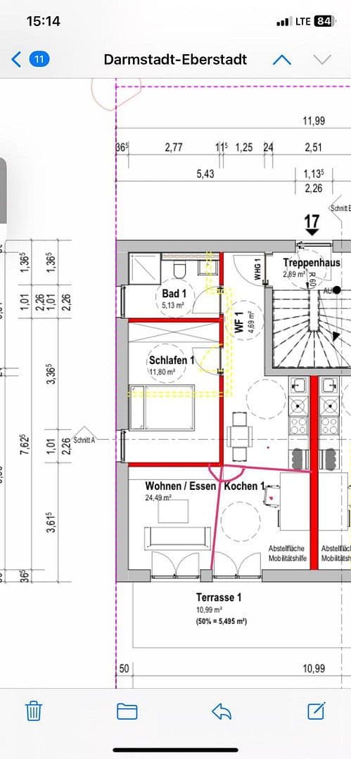 Pronájem bytu 3+1 50 m², DA-Eberstadt, Hessen Pronájem bytu 3+1 50 m², DA-Eberstadt, Hessen