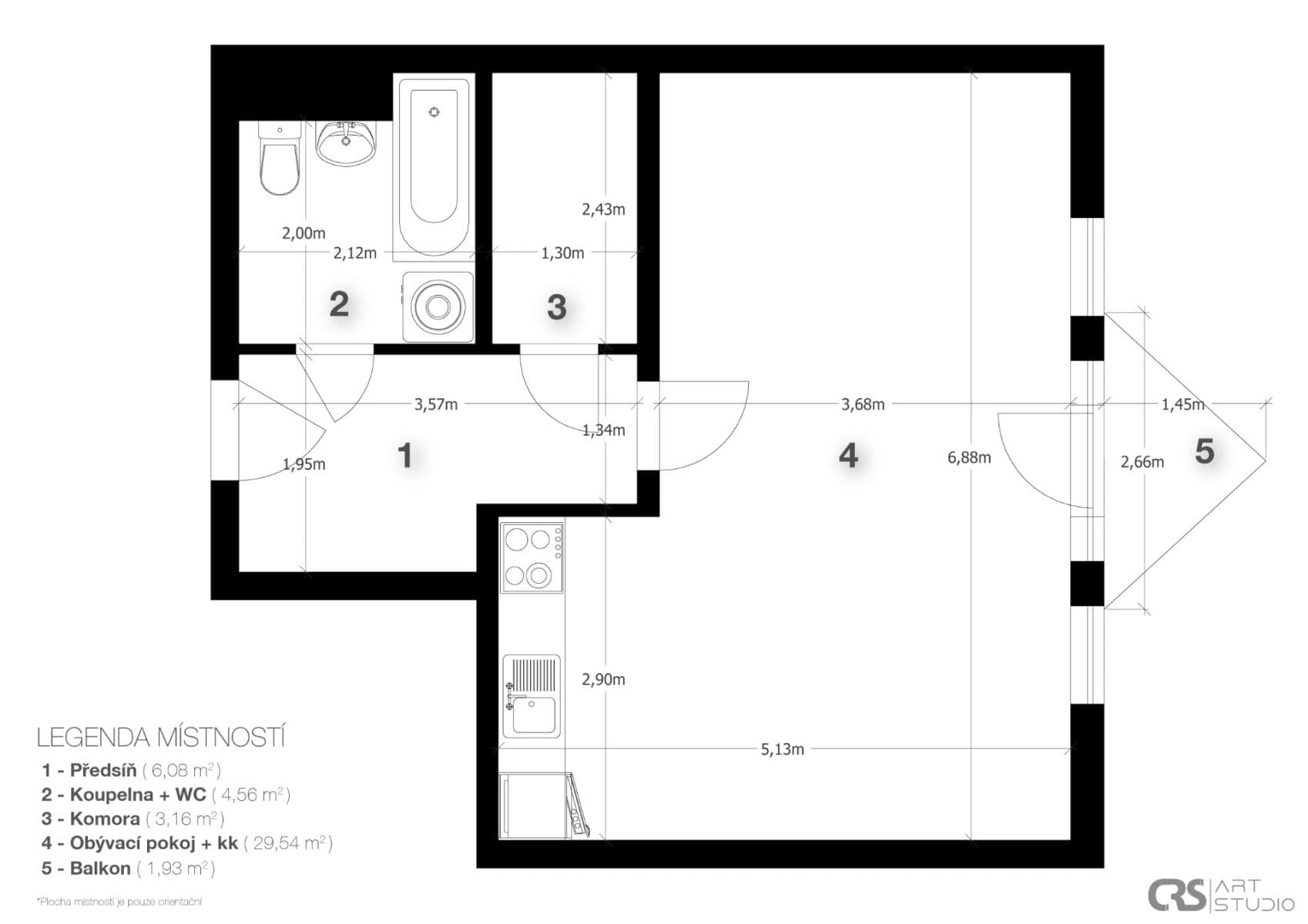Pronájem bytu 1+kk 44 m², U Kříže, Praha, Praha Pronájem bytu 1+kk 44 m², U Kříže, Praha, Praha