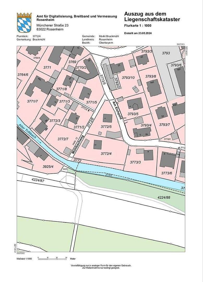 Prodej pozemku 1.380 m², Mühlbachweg 3, Bruckmühl, Bavorsko Prodej pozemku 1.380 m², Mühlbachweg 3, Bruckmühl, Bavorsko