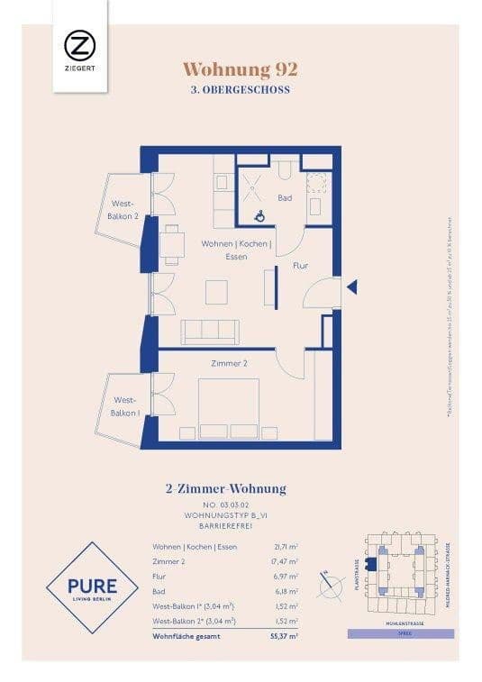 Pronájem bytu 2+1 56 m², Mühlenstraße 20, Berlin, Berlín Pronájem bytu 2+1 56 m², Mühlenstraße 20, Berlin, Berlín