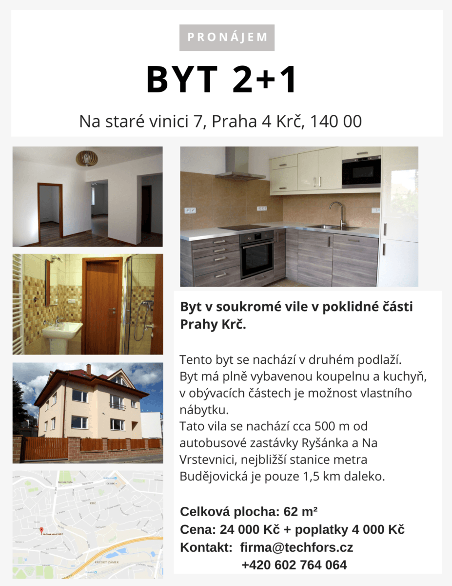 Pronájem bytu 2+1 62 m², Na Staré vinici, Praha, Praha Pronájem bytu 2+1 62 m², Na Staré vinici, Praha, Praha