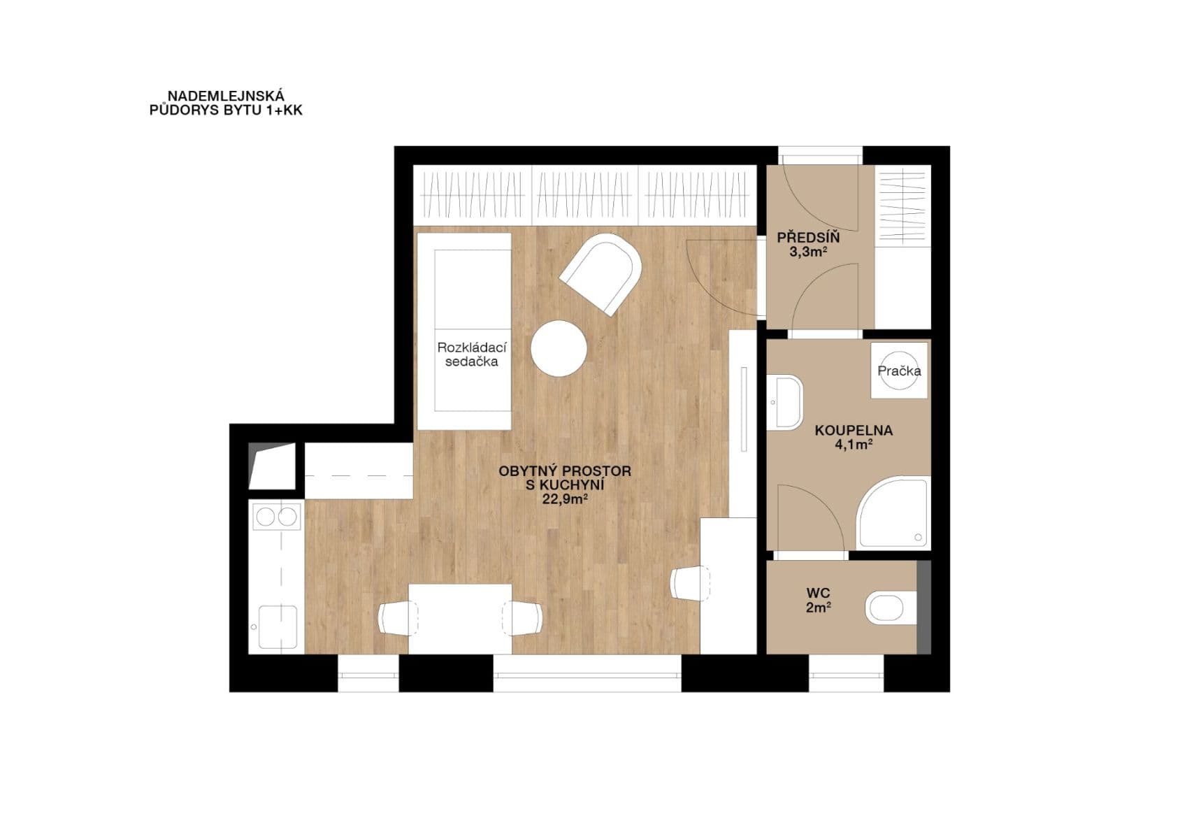 Pronájem bytu 1+kk 33 m², Nademlejnská, Praha, Praha Pronájem bytu 1+kk 33 m², Nademlejnská, Praha, Praha