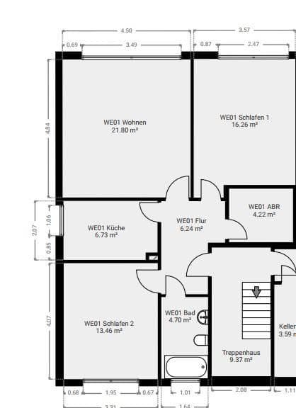 Pronájem bytu 3+1 74 m², Mörfelden-Walldorf, Hessen Pronájem bytu 3+1 74 m², Mörfelden-Walldorf, Hessen