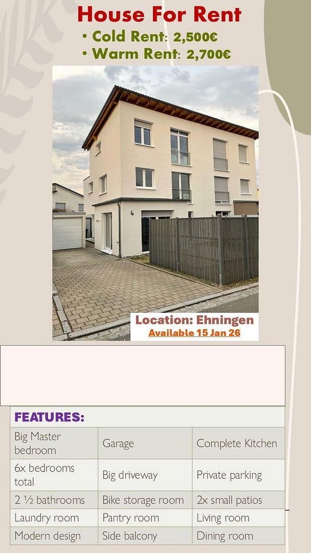 Pronájem domu 149 m², pozemek 220 m², Vogelbeergweg 4, Ehningen, Bádensko-Württembersko Pronájem domu 149 m², pozemek 220 m², Vogelbeergweg 4, Ehningen, Bádensko-Württembersko