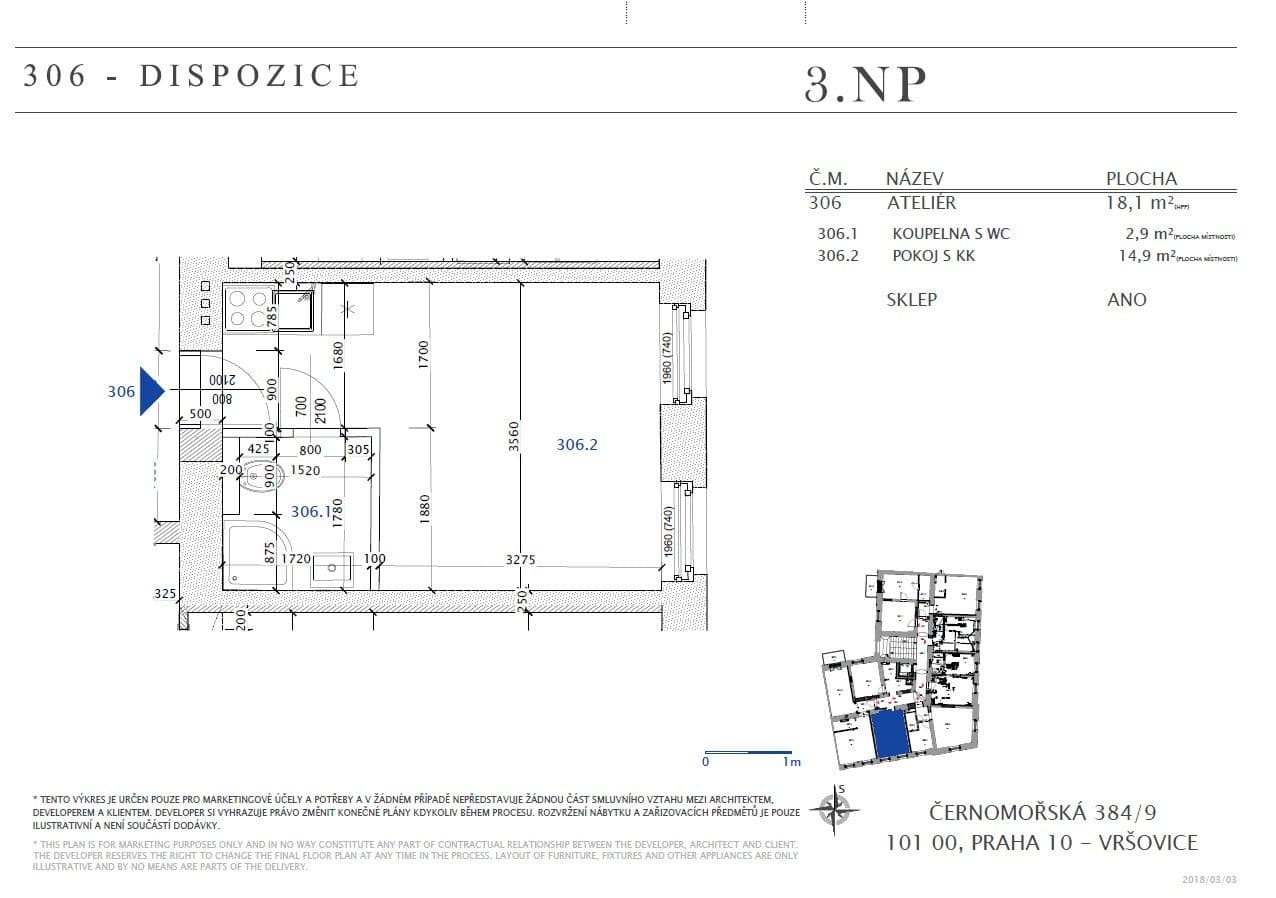 Pronájem bytu 1+kk 18 m², Černomořská, Praha, Praha Pronájem bytu 1+kk 18 m², Černomořská, Praha, Praha