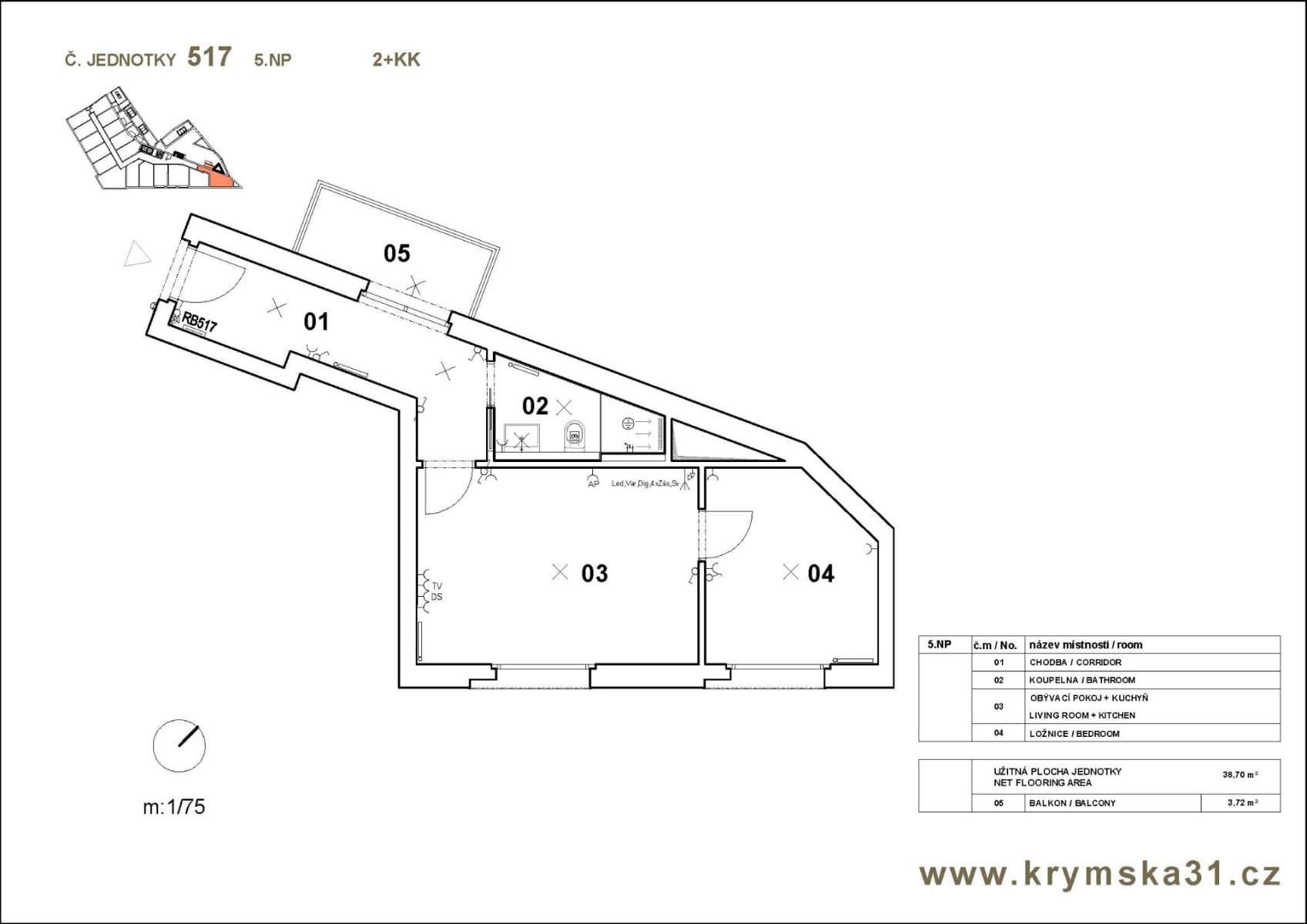 Pronájem bytu 2+kk 39 m², Krymská, Praha, Praha Pronájem bytu 2+kk 39 m², Krymská, Praha, Praha